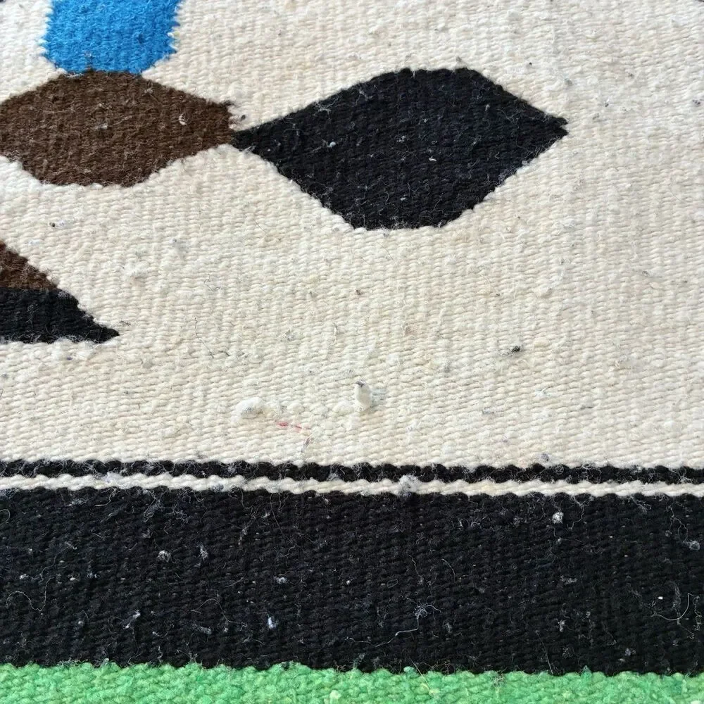 Vintage Mexican Serape Woven Blanket Throw Red Eagle Snake Wool 37x70”